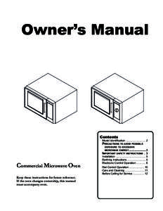 Owner’s Manual  Contents Model Identification............................ 2
