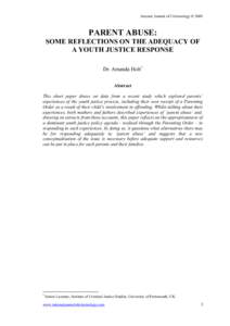 Internet Journal of Criminology  2009  PARENT ABUSE: SOME REFLECTIONS ON THE ADEQUACY OF A YOUTH JUSTICE RESPONSE Dr. Amanda Holt1