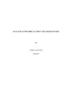 AVIS SUR LA RÉFORME DU DROIT DES ASSOCIATIONS  PAR PIERRE-LUC GAUTHIER SAGUENAY