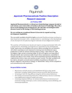    Aquinnah Pharmaceuticals Position Description Research Associate Job Posting 10092