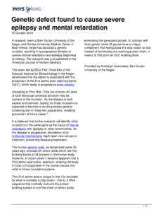 Genetic defect found to cause severe epilepsy and mental retardation