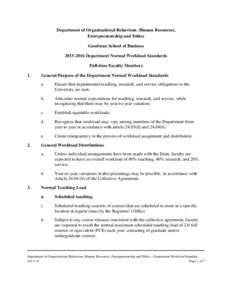 Department of Organizational Behaviour, Human Resources, Entrepreneurship and Ethics Goodman School of BusinessDepartment Normal Workload Standards Full-time Faculty Members 1.