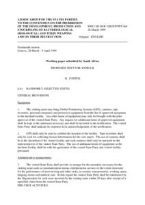 AD HOC GROUP OF THE STATES PARTIES TO THE CONVENTION ON THE PROHIBITION OF THE DEVELOPMENT, PRODUCTION AND BWC/AD HOC GROUP/WP.360 STOCKPILING OF BACTERIOLOGICAL 26 March 1999