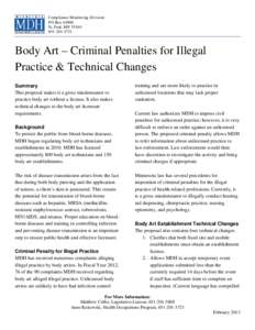 Body Art – Criminal Penalties for Illegal Practice& Technical Changes