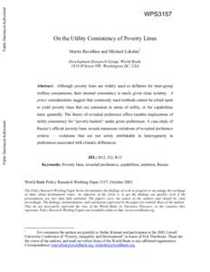 Public Disclosure Authorized  WPS3157 On the Utility Consistency of Poverty Lines 1