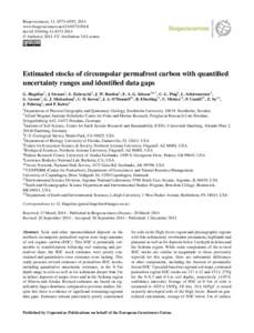 Biogeosciences, 11, 6573–6593, 2014 www.biogeosciences.net[removed]doi:[removed]bg[removed] © Author(s[removed]CC Attribution 3.0 License.  Estimated stocks of circumpolar permafrost carbon with quantified