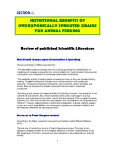 SECTION 1.  NUTRITIONAL BENEFITS OF HYDROPONICALLY SPROUTED GRAINS FOR ANIMAL FEEDING