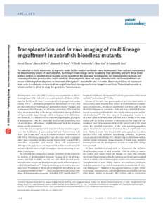 © 2003 Nature Publishing Group http://www.nature.com/natureimmunology  ARTICLES Transplantation and in vivo imaging of multilineage engraftment in zebrafish bloodless mutants