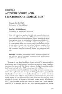 CHAPTER 3  ASYNCHRONOUS AND SYNCHRONOUS MODALITIES Connie Snyder Mick University of Notre Dame