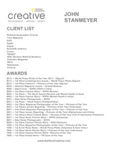 JOHN STANMEYER CLIENT LIST National Geographic Fortune Time Magazine GEO
