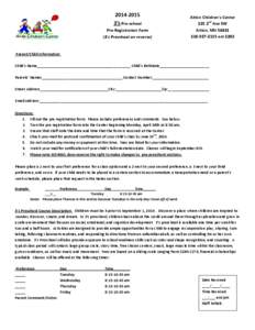 [removed]’s Pre-school Pre-Registration Form (4’s Preschool on reverse)  Aitkin Children’s Center