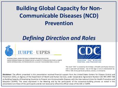 Building Global Capacity for Non-Communicable Diseases (NCD) Prevention  Defining Direction and Roles