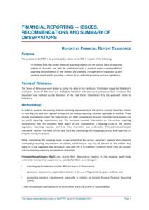 Financial Reporting - Issues, Recommendations and Summary of Observations