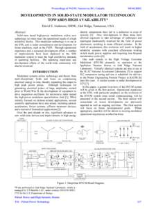 Proceedings of PAC09, Vancouver, BC, Canada  MO4GRI02 DEVELOPMENTS IN SOLID-STATE MODULATOR TECHNOLOGY TOWARDS HIGH AVAILABILITY*