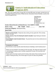 Tamiya’s Individualized Education Program (IEP)