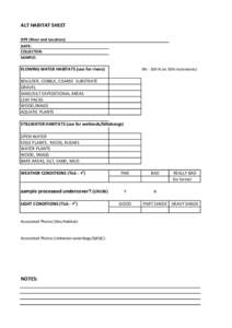 ALT HABITAT SHEET SITE (River and Location): DATE: COLLECTOR: SAMPLE: