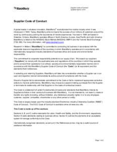 Supplier Code of Conduct Updated April 9, 2013 Supplier Code of Conduct ®