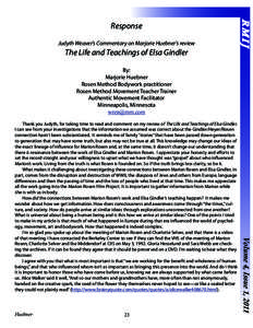 Judyth Weaver’s Commentary on Marjorie Huebner’s review  RMIJ Response The Life and Teachings of Elsa Gindler