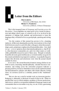 2  Language and Learning Across the Disciplines Letter from the Editors Sharon Quiroz