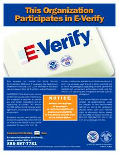 Privacy / I-9 / United States Citizenship and Immigration Services / Immigration / United States Department of Homeland Security / Social Security Administration / Employment / Basic Pilot Program / Optional Practical Training / Immigration to the United States / Government / E-Verify