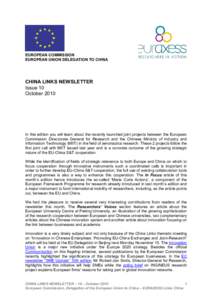 EUROPEAN COMMISSION EUROPEAN UNION DELEGATION TO CHINA CHINA LINKS NEWSLETTER Issue 10 October 2010