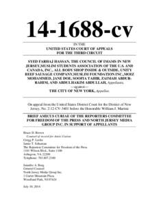 [removed]cv IN THE UNITED STATES COURT OF APPEALS FOR THE THIRD CIRCUIT SYED FARHAJ HASSAN, THE COUNCIL OF IMAMS IN NEW JERSEY,MUSLIM STUDENTS ASSOCIATION OF THE U.S. AND