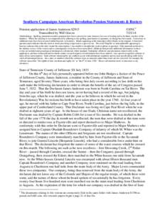Southern Campaigns American Revolution Pension Statements & Rosters Pension application of James Anderson S2915 Transcribed by Will Graves f18NC[removed]