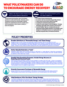 WHAT POLICYMAKERS CAN DO TO ENCOURAGE ENERGY RECOVERY CLEANER AIR ENERGY RECOVERY IS PART OF EPA’S SOLID