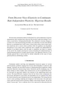 Arch. Rational Mech. Anal–619 Digital Object Identifier (DOIs00205From Discrete Visco-Elasticity to Continuum Rate-Independent Plasticity: Rigorous Results Alexander Mielke & Lev T