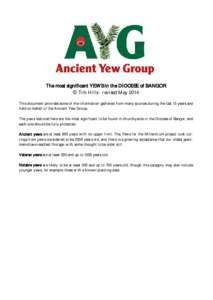 The most significant YEWS in the DIOCESE of BANGOR © Tim Hills - revised May 2014 This document provides some of the information gathered from many sources during the last 15 years and held on behalf of the Ancient Yew 