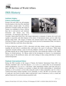 Institute of World Affairs  IWA History Institute Origins, Geneva, Switzerland