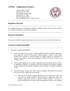 [removed]Employment Practices Approved July 14, 1997 Revised July 15, 1998 Revised December 6, 1999