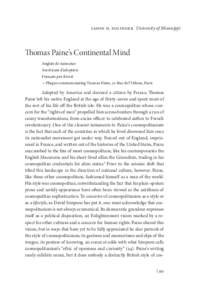 Jason D. Solinger  University of Mississippi  Thomas Paine’s Continental Mind Anglais de naissance Américain d’adoption Français par décret