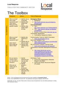 Local Response TOOLS FOR THE COMMUNITY SECTOR Our Staff/Volunteers  Our Stakeholders