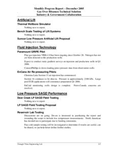 ,  Monthly Progress Report – December 2005 Gas Over Bitumen Technical Solution Industry & Government Collaboration