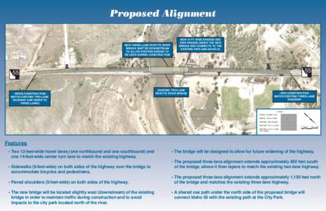 Proposed Alignment  NEW THREE-LANE PAYETTE RIVER BRIDGE SHIFTED DOWNSTREAM TO ALLOW EXISTING BRIDGE TO BE USED DURING CONSTRUCTION