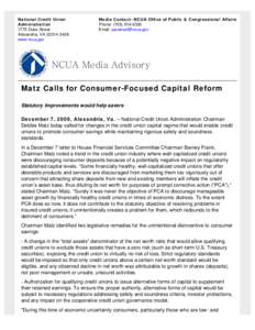Matz Calls for Consumer-Focused Capital Reform