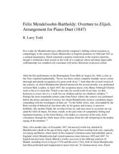 Felix Mendelssohn-Bartholdy: Overture to Elijah, Arrangement for Piano Duet (1847)