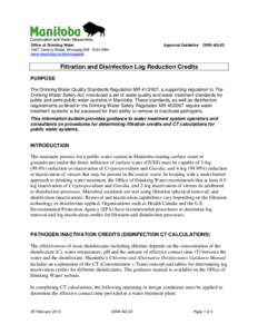 Office of Drinking Water 1007 Century Street, Winnipeg MB R3H 0W4 www.manitoba.ca/drinkingwater Approval Guideline