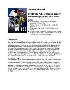 Summary Report[removed]Public Opinion Survey: Wolf Management in Wisconsin