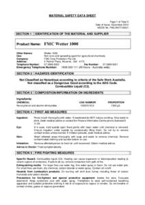 MATERIAL SAFETY DATA SHEET Page 1 of Total 5 Date of Issue: December 2012 MSDS No. FMC/WET1000/1  SECTION 1