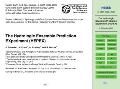 Hydrol. Earth Syst. Sci. Discuss., 3, 3321–3332, 2006 www.hydrol-earth-syst-sci-discuss.net/ © Author(sThis work is licensed under a Creative Commons License.  Hydrology and