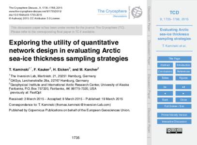 This discussion paper is/has been under review for the journal The Cryosphere (TC). Please refer to the corresponding final paper in TC if available. Discussion Paper  The Cryosphere Discuss., 9, 1735–1768, 2015