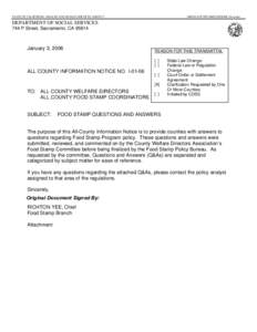 STATE OF CALIFORNIA--HEALTH AND HUMAN SERVICES AGENCY  ARNOLD SCHWARZENEGGER, Governor DEPARTMENT OF SOCIAL SERVICES 744 P Street, Sacramento, CA 95814