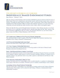 Date effective: February 1, 2014 This list consists of all permanently endowed funds established by generous donors to the University of Rhode Island. This list is comprehensive and includes named, endowed funds created 