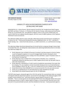 FOR IMMEDIATE RELEASE Thursday, August 14, 2014 Media Inquiries: [removed]Twitter: @SIGTARP Web: www.SIGTARP.gov
