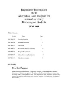 Request for Information (RFI) Alternative Loan Program for Indiana University, Bloomington Students JUNE 1998