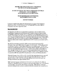 *** PUBLIC VERSION *** BEFORE THE PUBLIC UTILITIES COMMISSION OF THE STATE OF SOUTH DAKOTA IN THE MATTER OF THE APPLICATION OF BLACK HILLS POWER, INC. FOR AUTHORITY TO INCREASE ITS ELECTRIC RATES