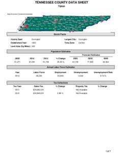 TENNESSEE COUNTY DATA SHEET Tipton 2011 Dept of Economic & Community Development  Quick Facts