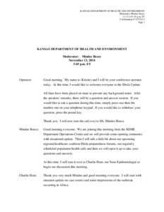 KANSAS DEPARTMENT OF HEALTH AND ENVIRONMENT Moderator: Mindee Reece[removed]:45 p.m. ET Confirmation # [removed]Page 1